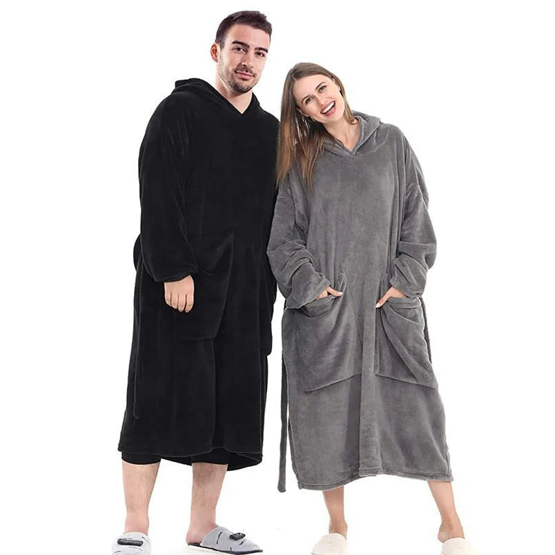 Winter Weighted Blanket with Sleeves Soft Warm Fleece Wearable TV Blanket Hoodie Adult Plush Lazy Long Robe Hooded Blanket