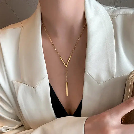 Stainless Steel V-Shaped Long Sexy Clavicle Necklace