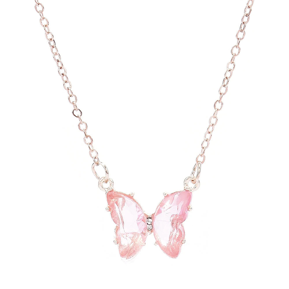 New Korean Super Fairy for Girls Women Fantasy Glass Crystal Butterfly Pendant Necklace Clavicle Chain Popular Necklaces Gift